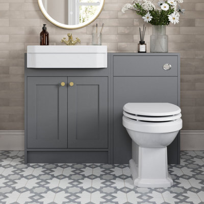 Affine 1120mm Traditional Vanity Basin Unit & Btw Toilet Combi Bathroom Furniture Grey - image 1