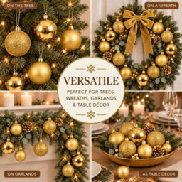 Decoris 60 Gold Baubles Shatterproof Christmas Tree Hanging Decoration - thumbnail 8