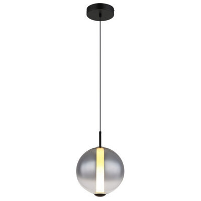 Luminosa Lighting Luminosa Lacy Globe Pendant Ceiling Light Matt Black, Smoke Glass Shade, Led 3000K - image 1