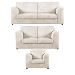 Furnishings For Less UK Luxor Jumbo Cord 3 + 2 + 1 Fabric 3 Piece Sofa Suite - Fullback Cream - thumbnail 1