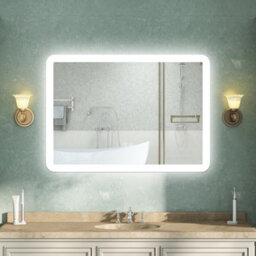 AVER-GROWTH 70X50Cm Led Bathroom Mirror With White/blue Light Bluetooth Speaker Socket Wall Mounted Illuminated Mirror Vertical Horizontal - thumbnail 2