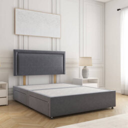 Bsspoke Ella Divan Bed Set In Steel Plush Velvet 24Inch Headboard & 2 Drawers Same Side No Mattress In 3Ft 4Ft 4Ft6 5Ft 6Ft - thumbnail 1