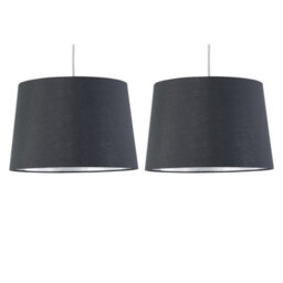 First Choice Lighting Set Of 2 Zoey Grey With Silver Inner Easy Fit Pendant Or Lamp Shades - thumbnail 1