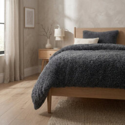 Charcoal Teddy Fleece Duvet Cover Set   Haggy Faux Fur Bedding, Matching Pillowcases, Single Double King & Super King, Long Cord - thumbnail 4