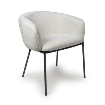 Avery White Bouclé Curved Arm Dining Chair - Black Metal Legs - image 1
