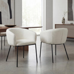 Avery White Bouclé Curved Arm Dining Chair - Black Metal Legs - thumbnail 9