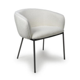 Avery White Bouclé Curved Arm Dining Chair - Black Metal Legs - thumbnail 2