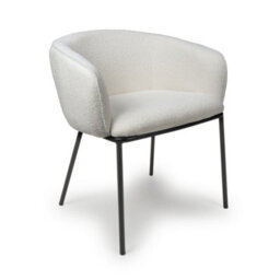 Avery White Bouclé Curved Arm Dining Chair - Black Metal Legs - thumbnail 1