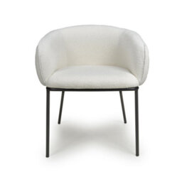 Avery White Bouclé Curved Arm Dining Chair - Black Metal Legs - thumbnail 5