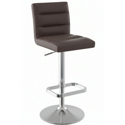 Swank Brushed Steel Kitchen Swivel Bar Stool With Faux Leather Padded Seat - Brown