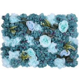 Neel Blue Artificial Flower Wall Backdrop Panel, 60Cm X 40Cm, Turquoise Blue With Leaves
