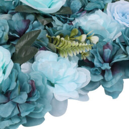 Neel Blue Artificial Flower Wall Backdrop Panel, 60Cm X 40Cm, Turquoise Blue With Leaves - thumbnail 4
