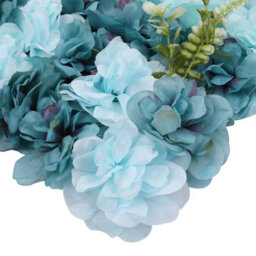 Neel Blue Artificial Flower Wall Backdrop Panel, 60Cm X 40Cm, Turquoise Blue With Leaves - thumbnail 3