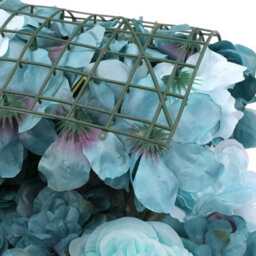 Neel Blue Artificial Flower Wall Backdrop Panel, 60Cm X 40Cm, Turquoise Blue With Leaves - thumbnail 2
