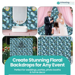 Neel Blue Artificial Flower Wall Backdrop Panel, 60Cm X 40Cm, Turquoise Blue With Leaves - thumbnail 9