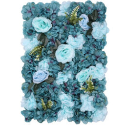 Neel Blue Artificial Flower Wall Backdrop Panel, 60Cm X 40Cm, Turquoise Blue With Leaves - thumbnail 6