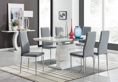 Furniturebox Uk Renato 120Cm High Gloss Extending Dining Table And 6 Grey Milan Chairs - image 1