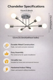 Shopnbits Sputnik Chandelier Ceiling Light 6 Lights Modern Semi Flush Mount Chrome Lamp Ceiling Light - thumbnail 7