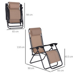 Outsunny Zero Gravity Chair, Reclining Lounger W/ Pillow Beige - thumbnail 3