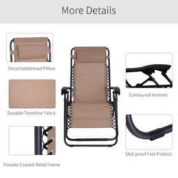 Outsunny Zero Gravity Chair, Reclining Lounger W/ Pillow Beige - thumbnail 6