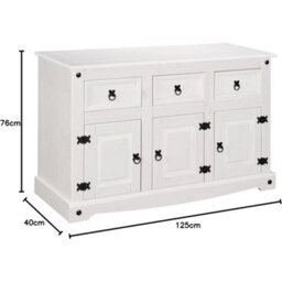 All White Sideboard 3 Door 3 Drawer Country Soild Mexican Pine Wood - thumbnail 2