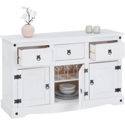 All White Sideboard 3 Door 3 Drawer Country Soild Mexican Pine Wood - thumbnail 3