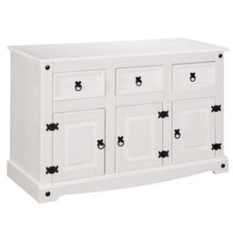 All White Sideboard 3 Door 3 Drawer Country Soild Mexican Pine Wood - thumbnail 4
