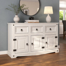 All White Sideboard 3 Door 3 Drawer Country Soild Mexican Pine Wood - thumbnail 5