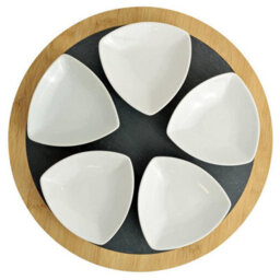 Widdop Set Of 5 Ceramic Serving Dishes With Round Slate Tray