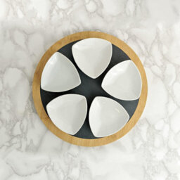 Widdop Set Of 5 Ceramic Serving Dishes With Round Slate Tray - thumbnail 2