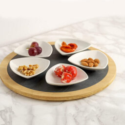 Widdop Set Of 5 Ceramic Serving Dishes With Round Slate Tray - thumbnail 3