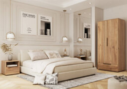 Arte Tokyo Mauvella Bedroom Duo Set - 86Cm Hinged Wardrobe With 2 Matching 45Cm Bedside Tables - thumbnail 1