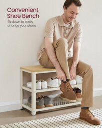 Songmics Vasagle Shoe Bench,shoe Rack With 2 Shelves,shoe Organiser,entryway Living Room Hallway,steelstructure,oak Beige And Classic White - thumbnail 8