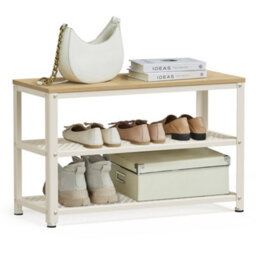 Songmics Vasagle Shoe Bench,shoe Rack With 2 Shelves,shoe Organiser,entryway Living Room Hallway,steelstructure,oak Beige And Classic White - thumbnail 5