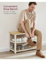 Songmics Vasagle Shoe Bench,shoe Rack With 2 Shelves,shoe Organiser,entryway Living Room Hallway,steelstructure,oak Beige And Classic White - thumbnail 4
