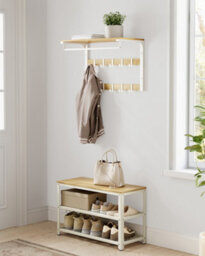 Songmics Vasagle Shoe Bench,shoe Rack With 2 Shelves,shoe Organiser,entryway Living Room Hallway,steelstructure,oak Beige And Classic White - thumbnail 7