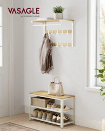 Songmics Vasagle Shoe Bench,shoe Rack With 2 Shelves,shoe Organiser,entryway Living Room Hallway,steelstructure,oak Beige And Classic White - thumbnail 6