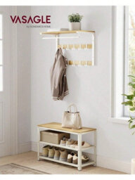 Songmics Vasagle Shoe Bench,shoe Rack With 2 Shelves,shoe Organiser,entryway Living Room Hallway,steelstructure,oak Beige And Classic White