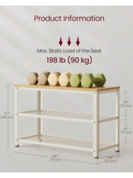 Songmics Vasagle Shoe Bench,shoe Rack With 2 Shelves,shoe Organiser,entryway Living Room Hallway,steelstructure,oak Beige And Classic White - thumbnail 3