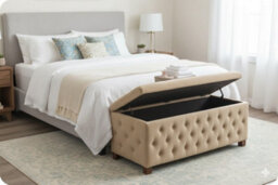 137Cm Wide Empire Ottoman Storage Box With Legs, Mink Velvet Chesterfield Upholstered Ottoman Footstool Coffee Table - thumbnail 2