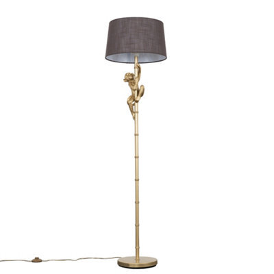 Valuelights Hanging Monkey Animal Quirky Modern Gold Floor Lamp With Grey Shade - image 1