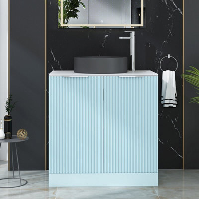 Royal Bathrooms Evora 800mm Powder Blue Fluted Floor Standing Countertop Vanity Unit 2 Door With Art Round Basin - image 1