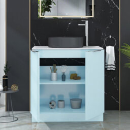 Royal Bathrooms Evora 800mm Powder Blue Fluted Floor Standing Countertop Vanity Unit 2 Door With Art Round Basin - thumbnail 3