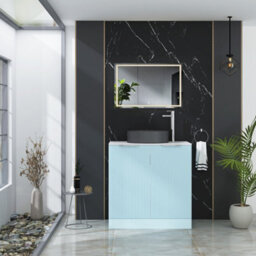 Royal Bathrooms Evora 800mm Powder Blue Fluted Floor Standing Countertop Vanity Unit 2 Door With Art Round Basin - thumbnail 2
