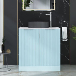 Royal Bathrooms Evora 800mm Powder Blue Fluted Floor Standing Countertop Vanity Unit 2 Door With Art Round Basin - thumbnail 1