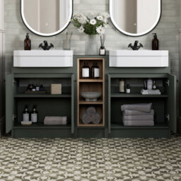 Affine 1540mm Traditional Double Vanity Basin Unit & Shelving Bathroom Furniture Green - thumbnail 2