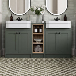 Affine 1540mm Traditional Double Vanity Basin Unit & Shelving Bathroom Furniture Green - thumbnail 1