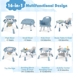 Gainoom 16-In-1 Blue Convertible Baby High Chair Multifunctional Kids Chair - thumbnail 5