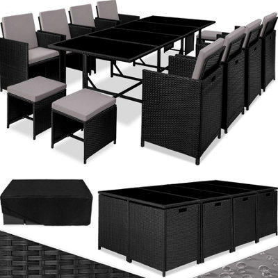 Tectake Garden Table And Chairs Palma - 12 Seats With Cushions, Dining Table, Rain Cover - Black/grey - image 1