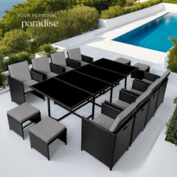 Tectake Garden Table And Chairs Palma - 12 Seats With Cushions, Dining Table, Rain Cover - Black/grey - thumbnail 8